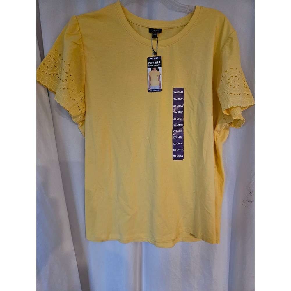 Express T-Shirt Women ‎ XXL Yellow Short Sleeve Crew Neck Cotton Casual